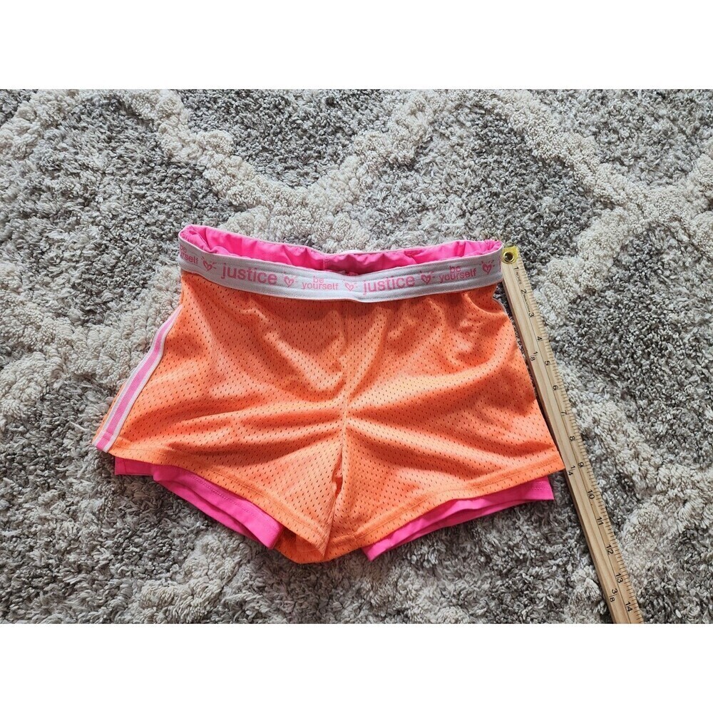 Justice Girls Running Shorts Neon Orange Pink Sz 12 Lined